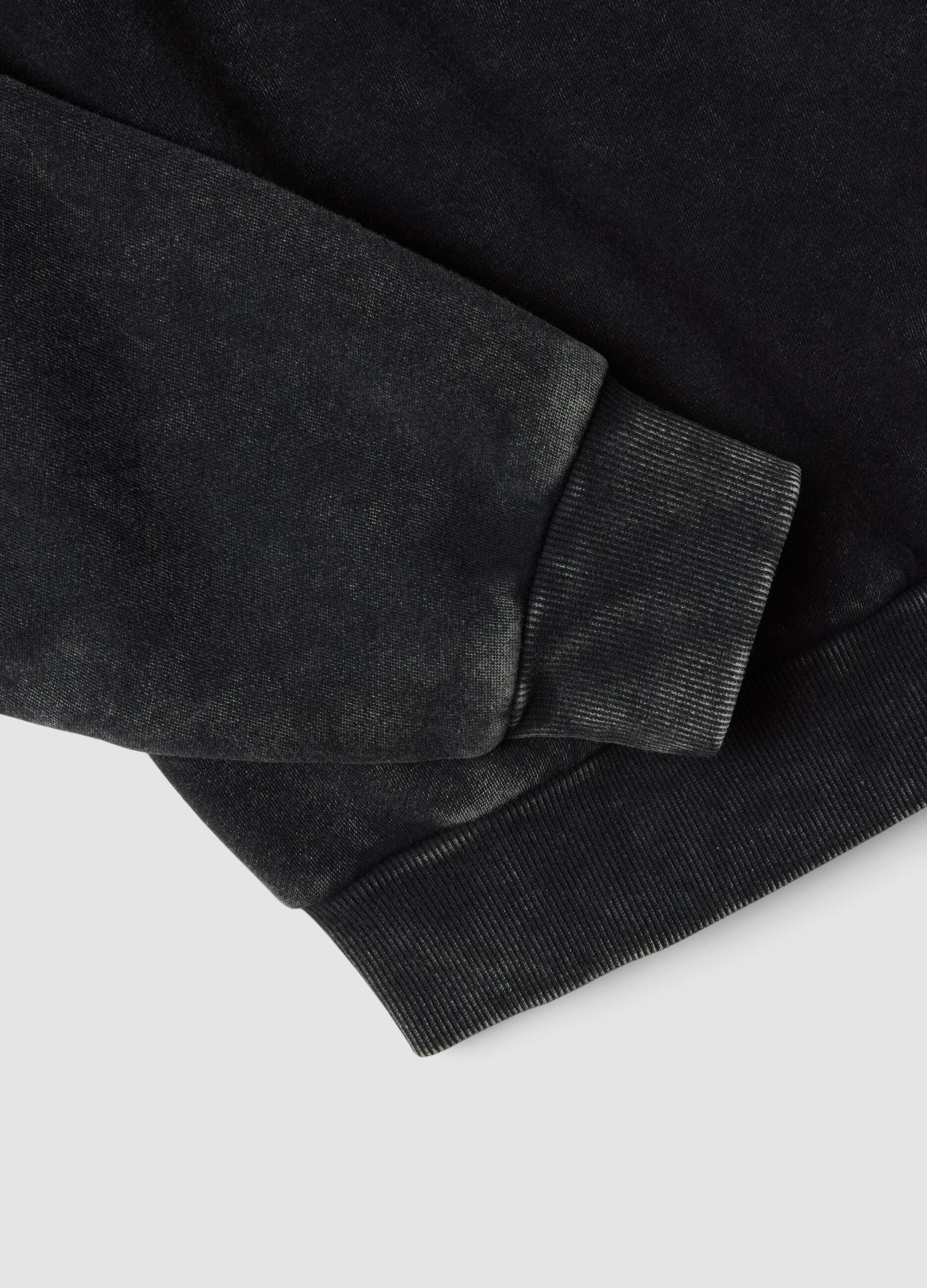 Black cotton-blend sweatshirt with boat neckline