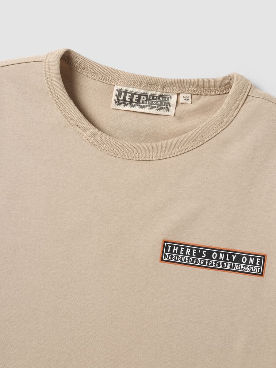 T-shirt beige in puro cotone con stampa fronte e retro_1