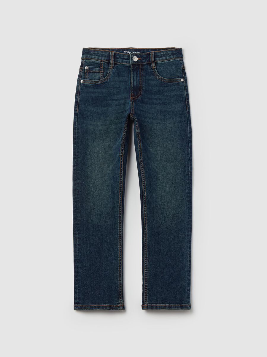Jeans regular fit acid wash cinque tasche_0