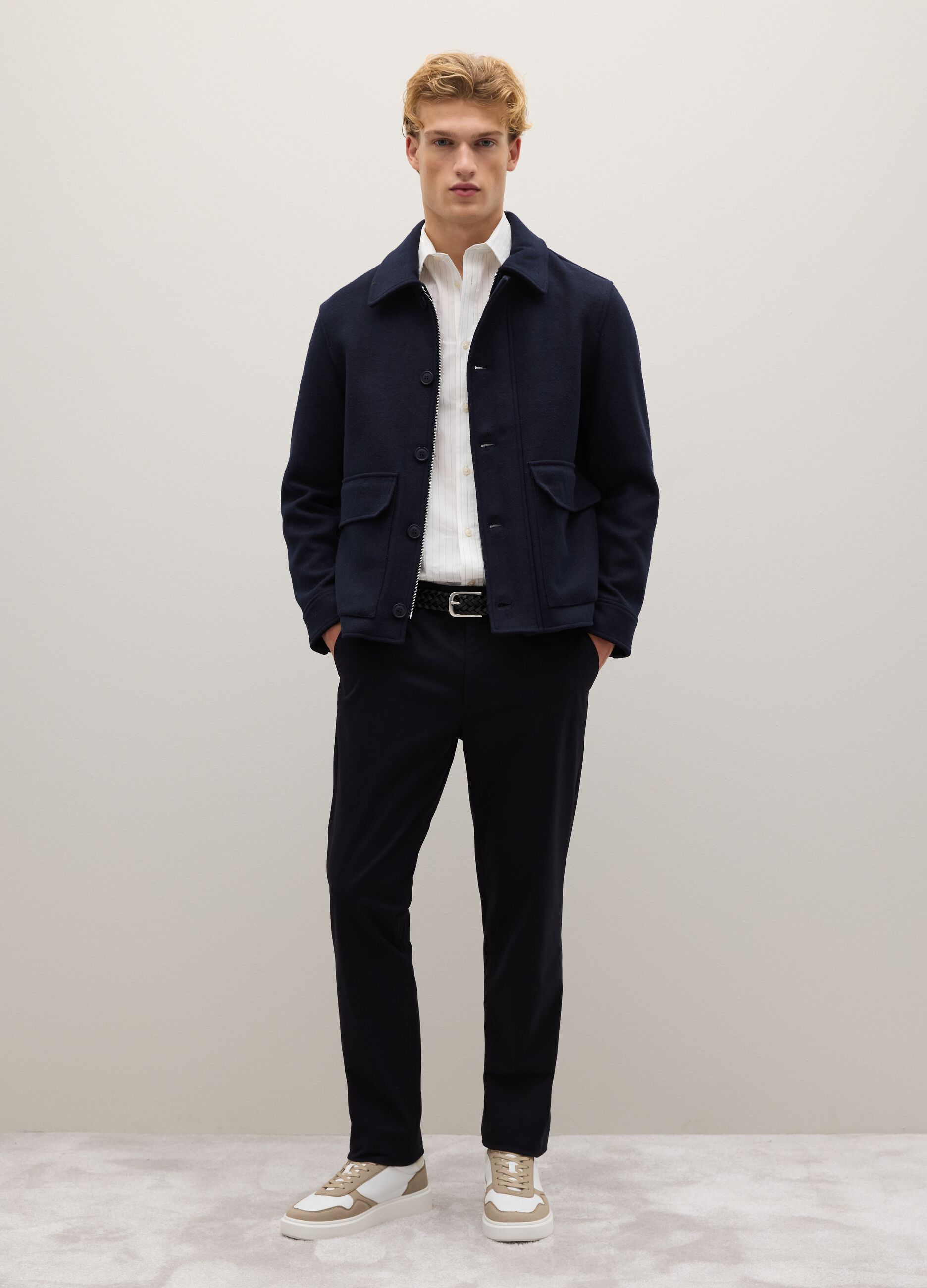 Blue wool blend jacket with buttons regular fit