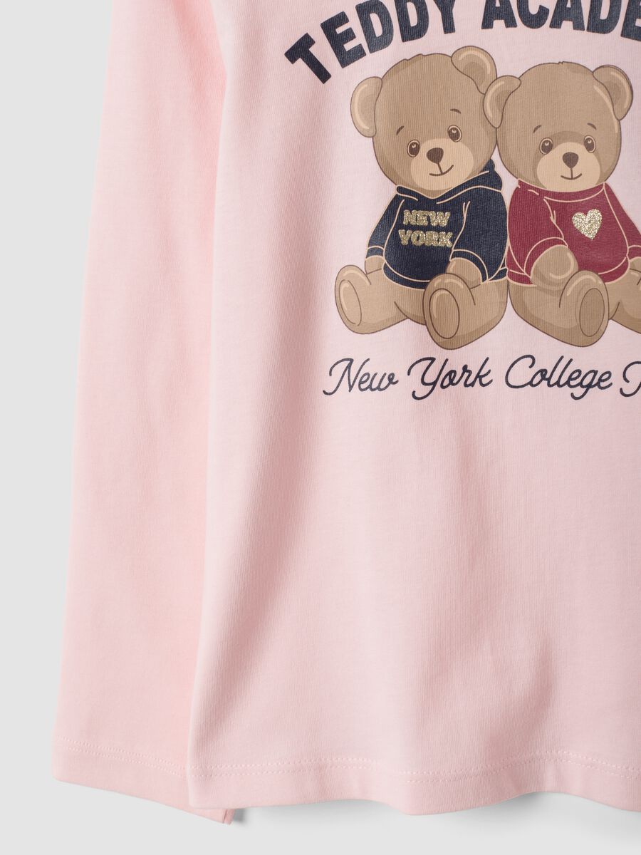 Pink pure organic cotton teddy print T-shirt for girls_3