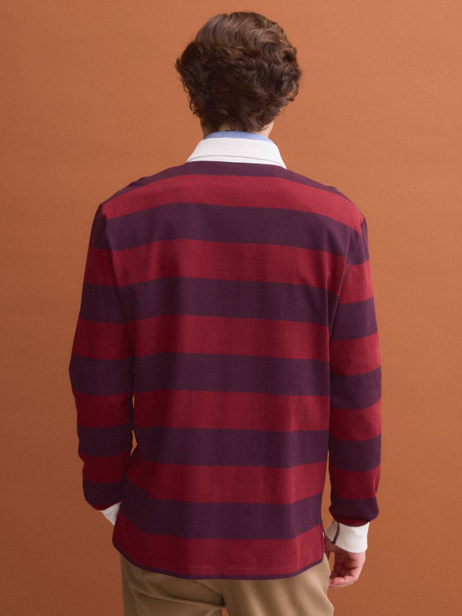 Polo rugby rossa in puro cotone a righe maniche lunghe regular fit_2
