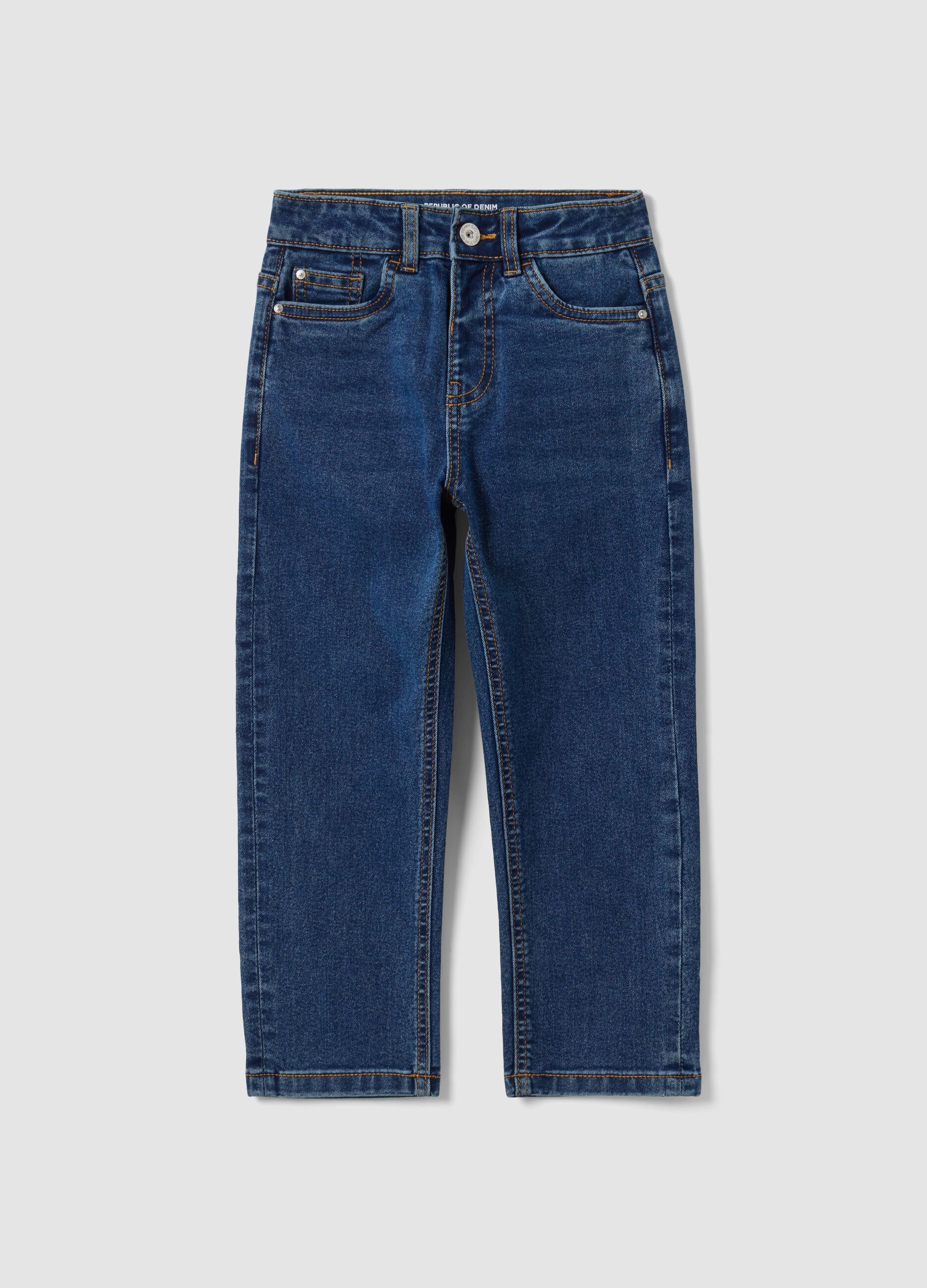 Blue denim straight-fit stretch cotton jeans for boys