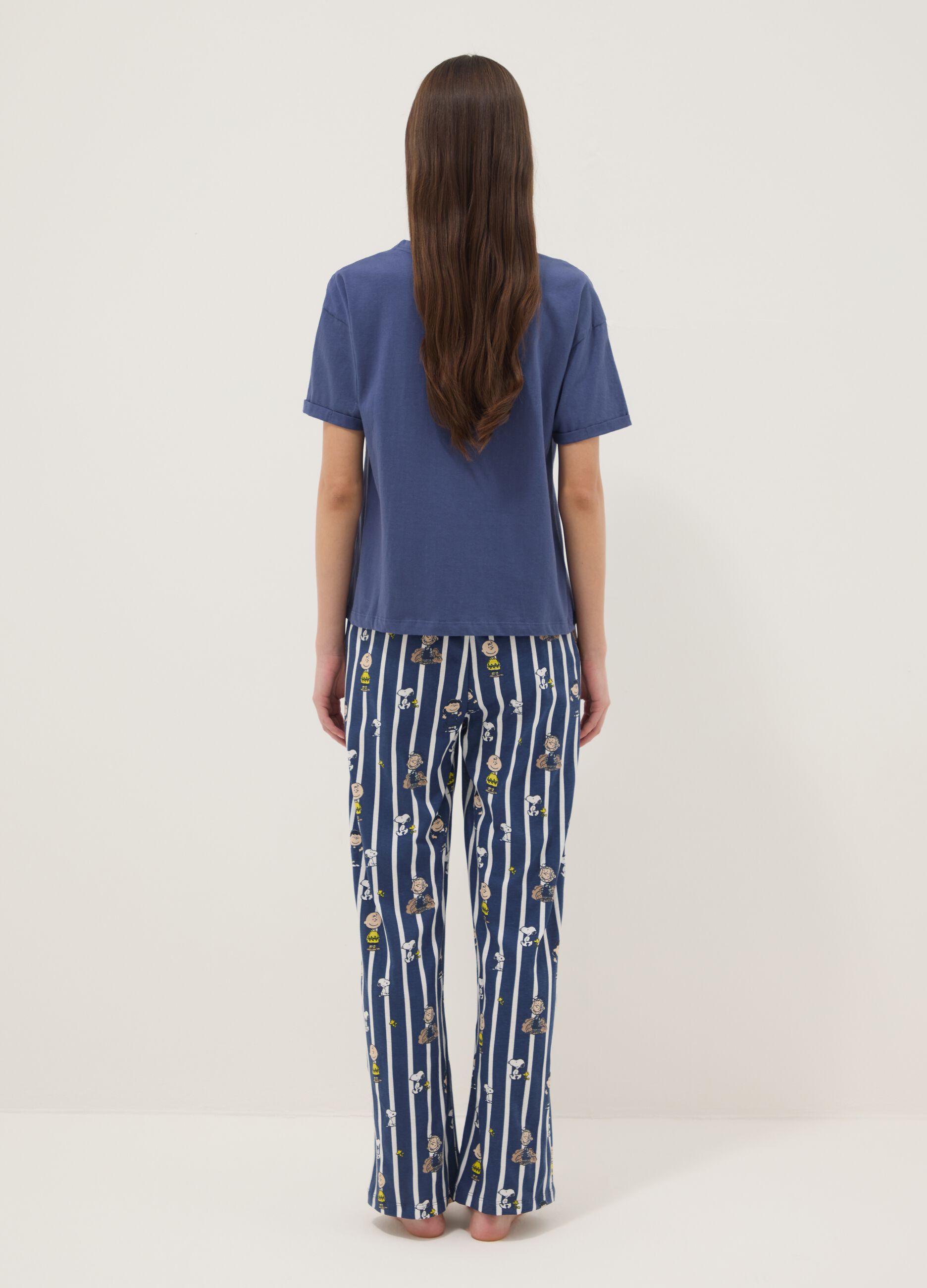 Blue pure cotton regular fit pyjamas with Peanuts prints