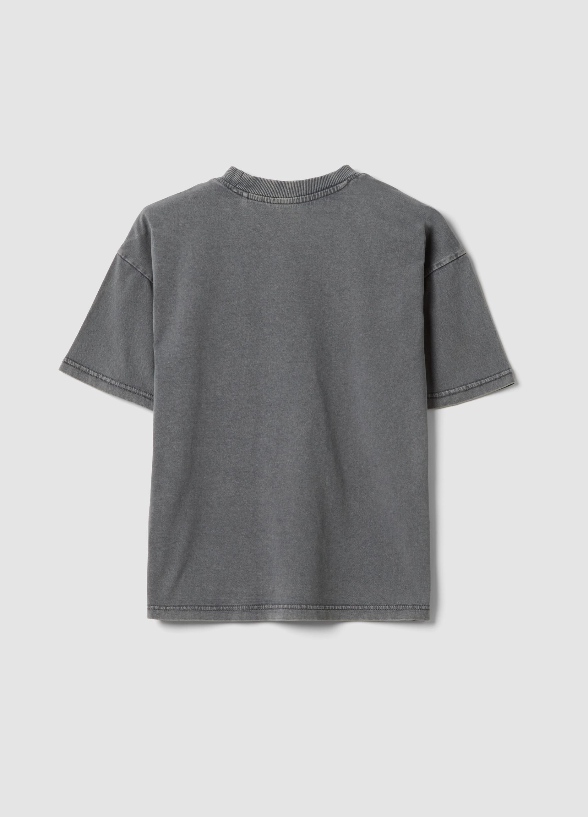 Grey pure cotton short-sleeve boys&rsquo; T-shirt, oversized fit