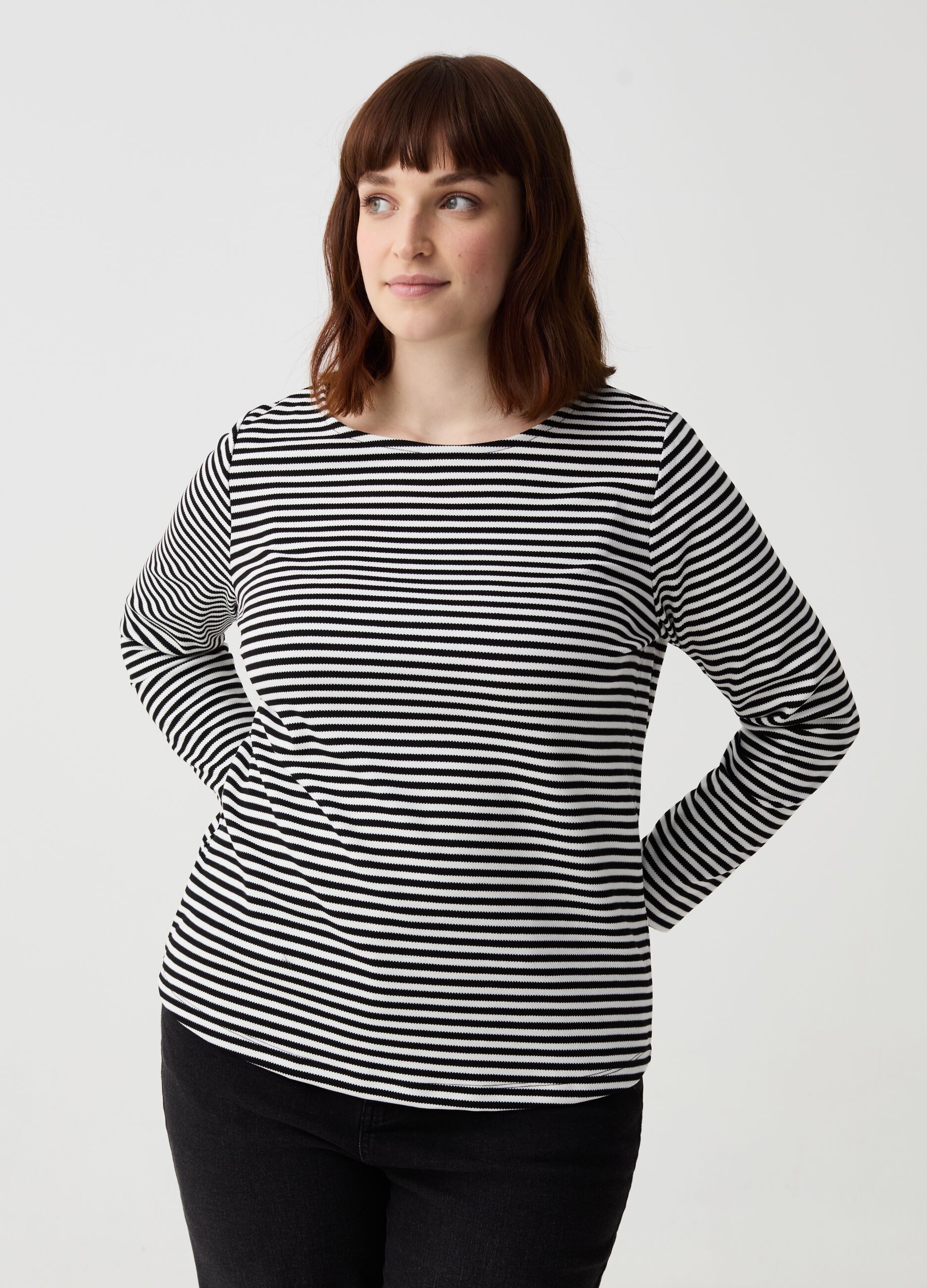 Long-sleeved striped knit shirt