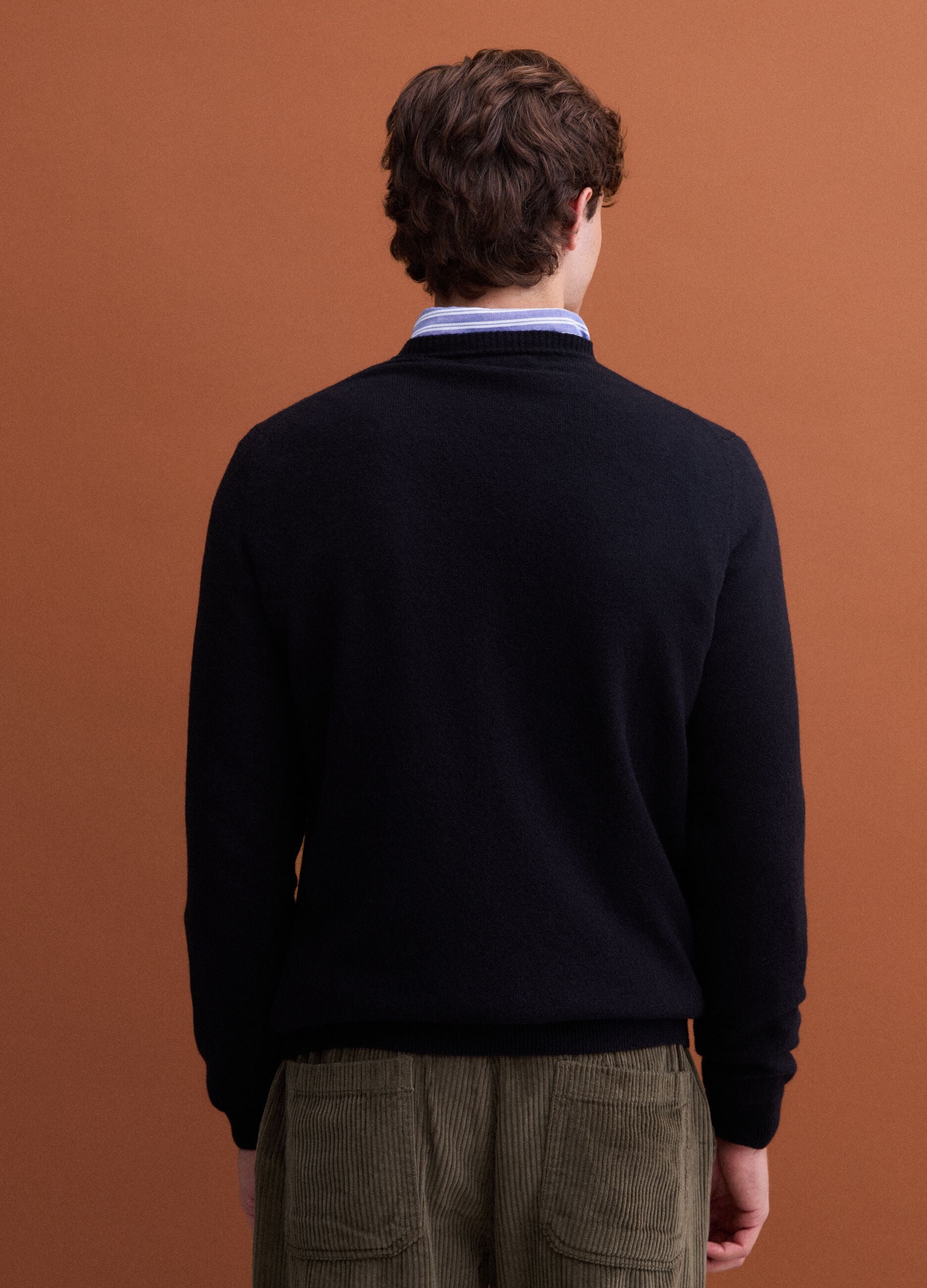 Black pure wool regular-fit crew-neck jumper