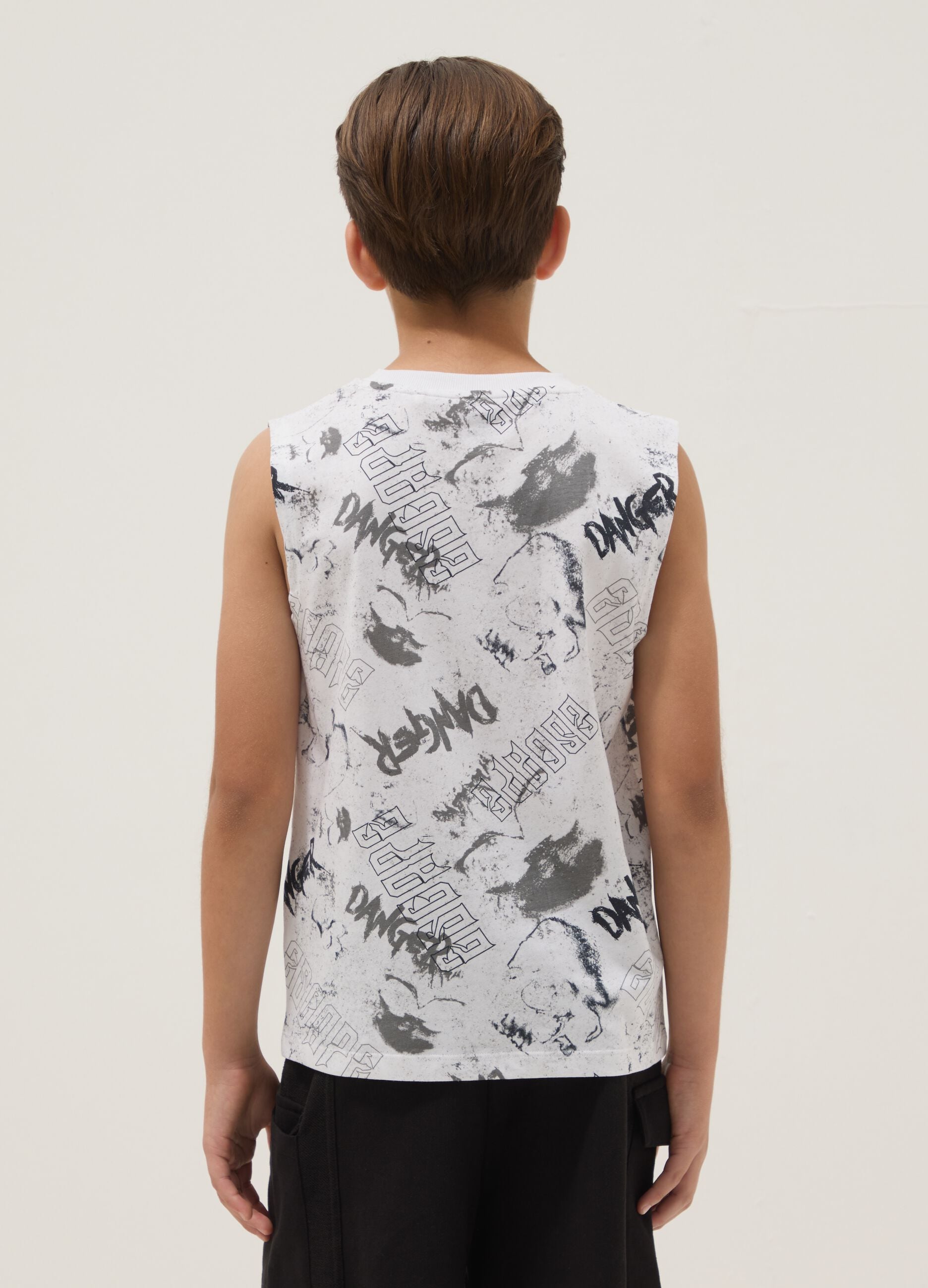 White pure cotton vest top with all-over print