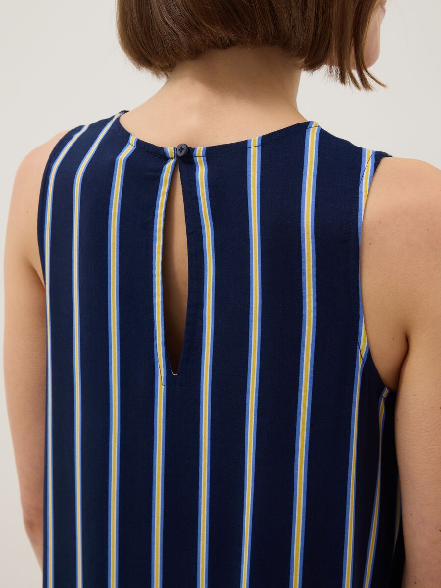 Sleeveless pure viscose multicolour striped dress, regular fit_3