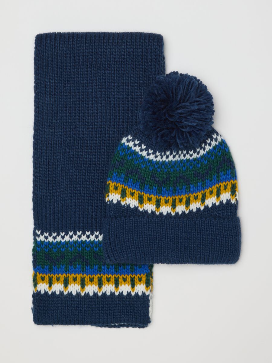 Set sciarpa e cappellino da bambino multicolor con pompon_0
