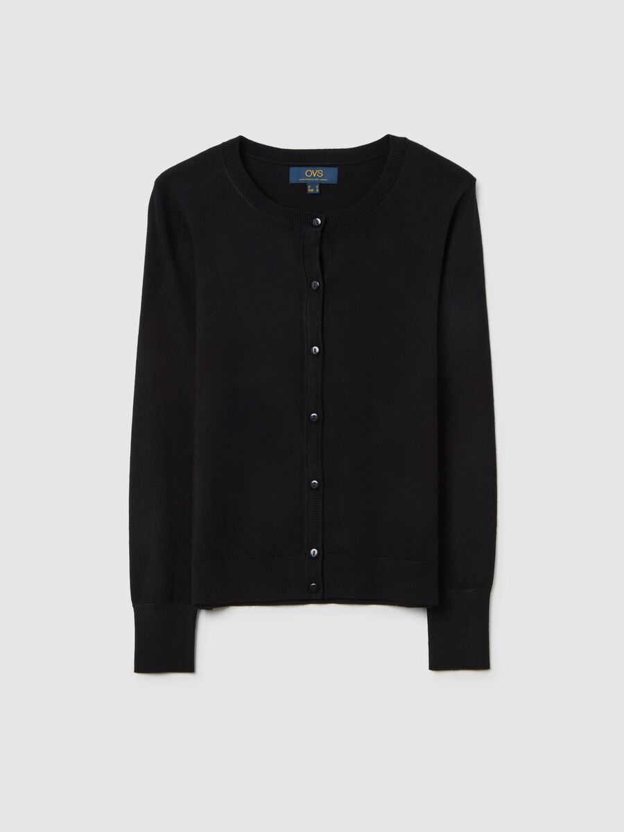 Cardigan girocollo nero regular fit con lavorazione a maglia jersey_4