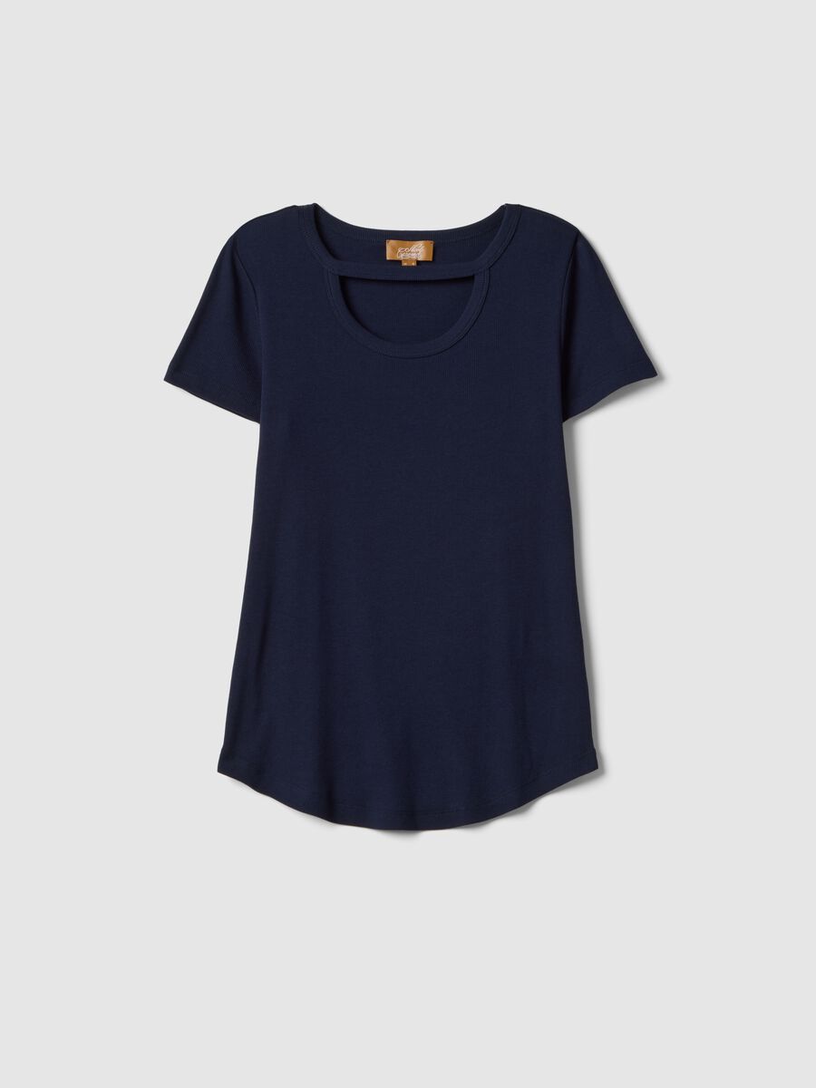 T-shirt blu premaman in cotone e modal elasticizzato_4