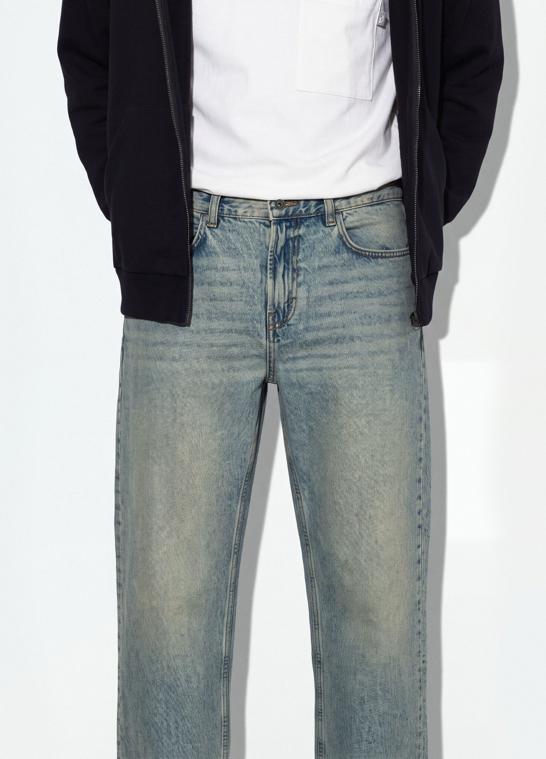 Light blue denim jeans in pure cotton, loose fit