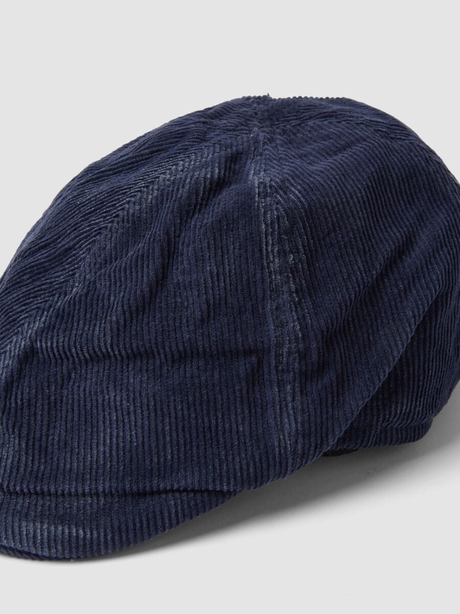 Coppola blu navy in puro cotone a costine_1