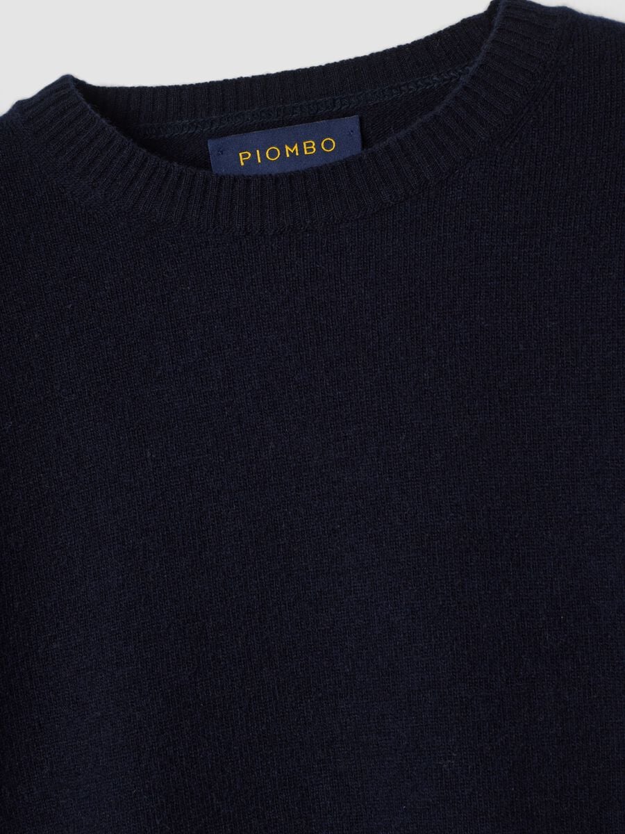 Pullover blu in pura lana a girocollo regular fit_5