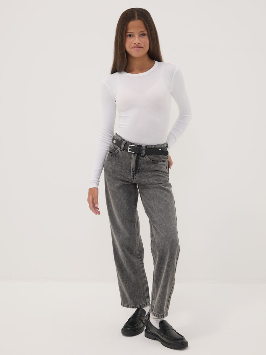 Jeans grigi straight in denim di misto cotone, lyocell e viscosa per ragazza_0