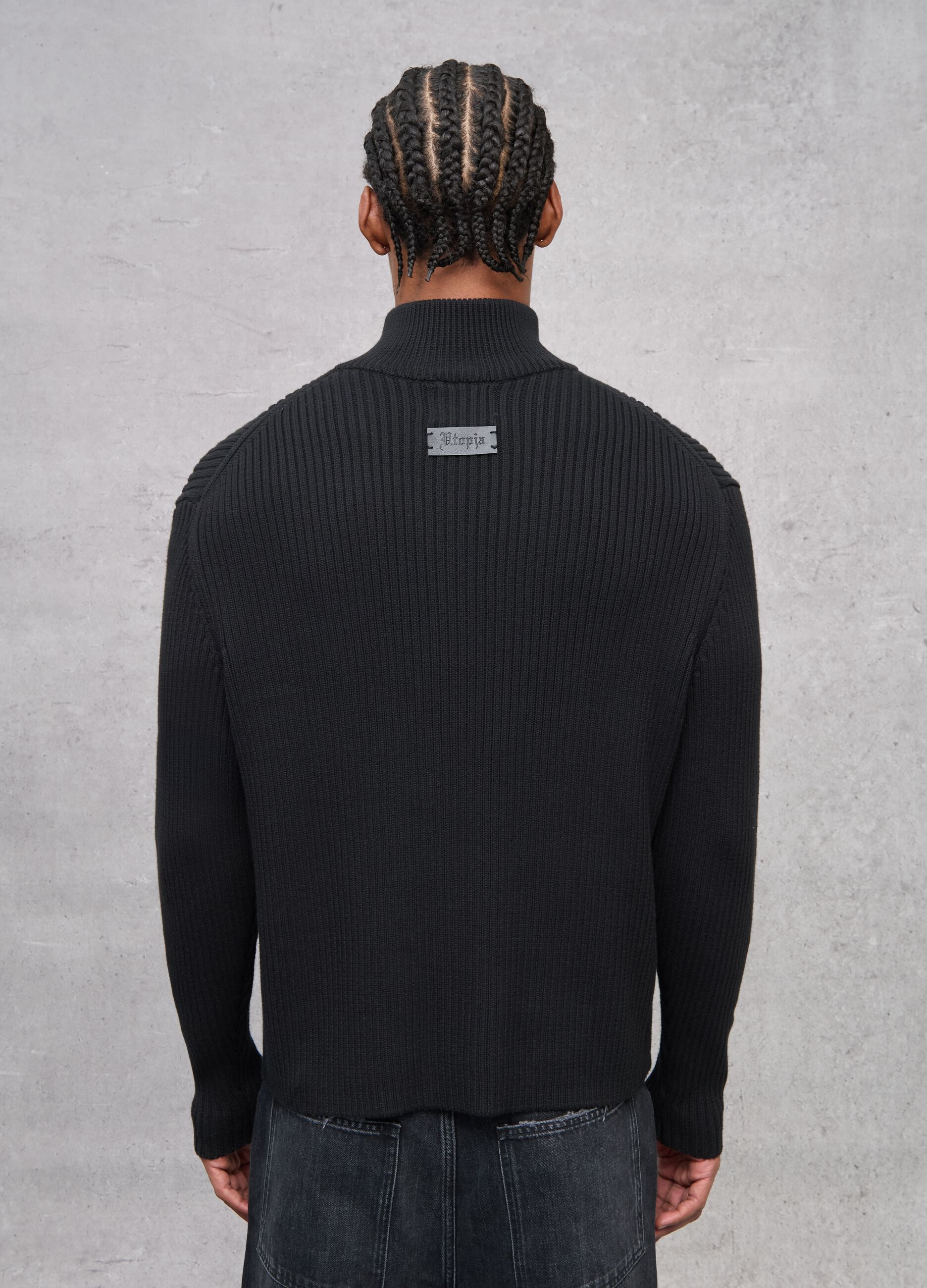 Half-Zip Ribbed Knit Black