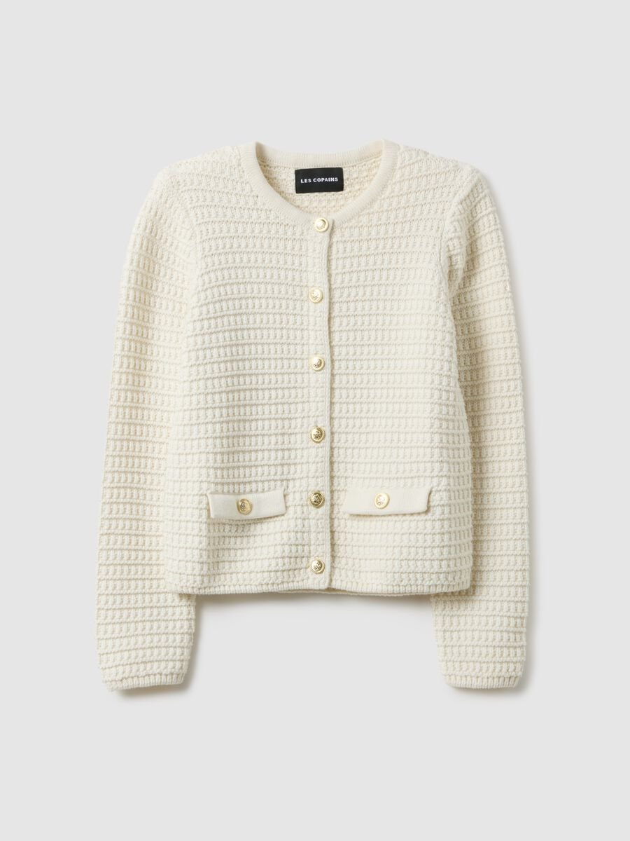 White pure cotton regular fit cardigan with buttons and pockets_4