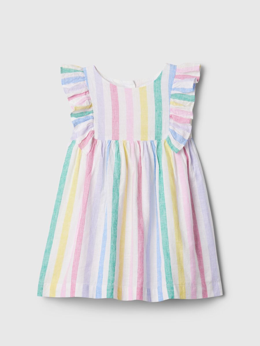 Multicoloured striped dress with flounce_0