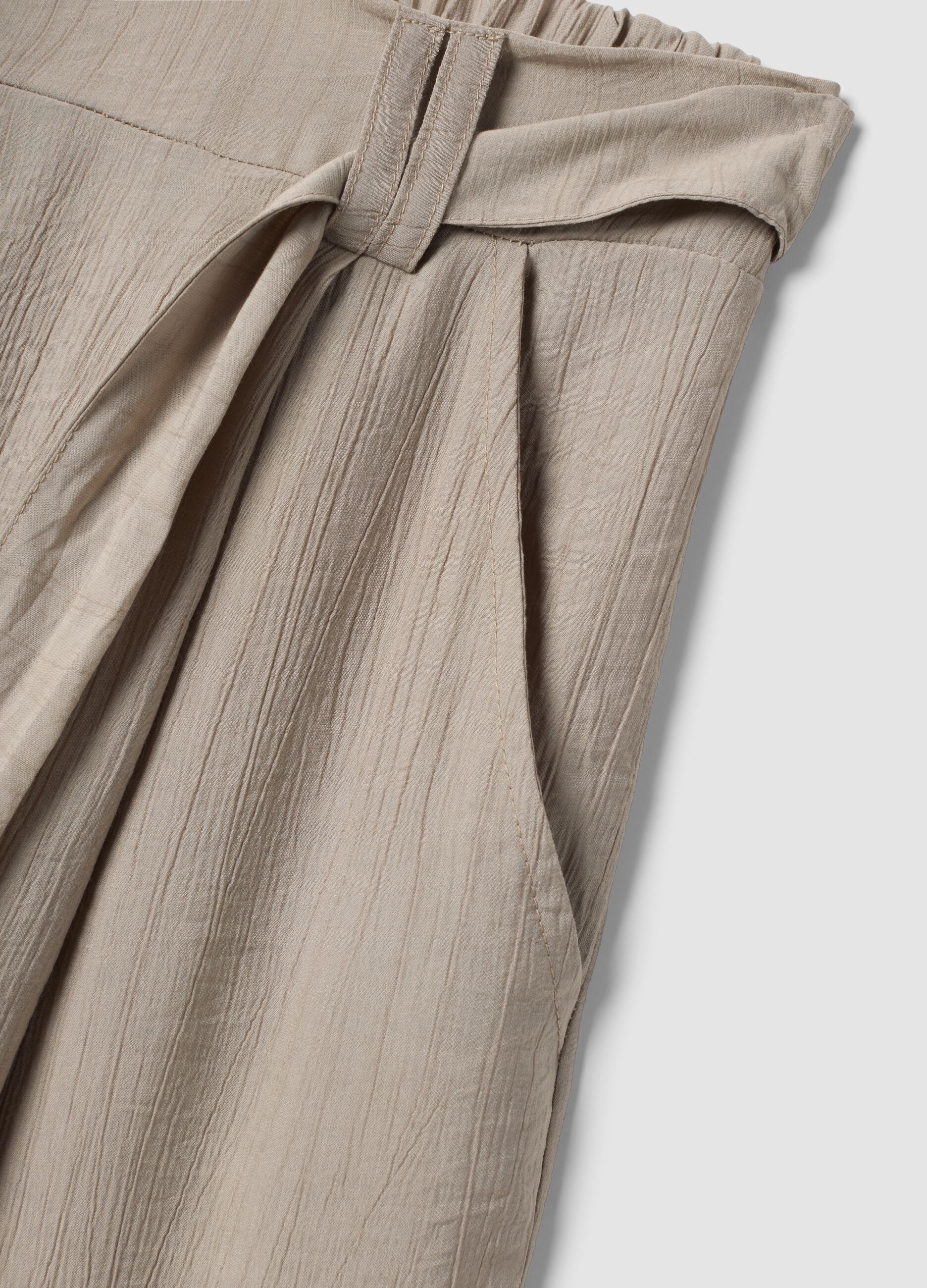 Beige viscose-blend trousers with belt