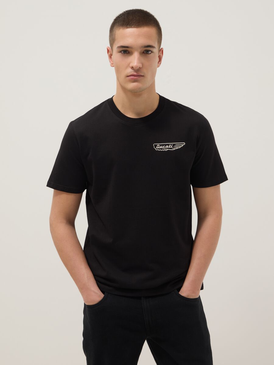 T-shirt in puro cotone nero regular fit con stampa Ducati_0