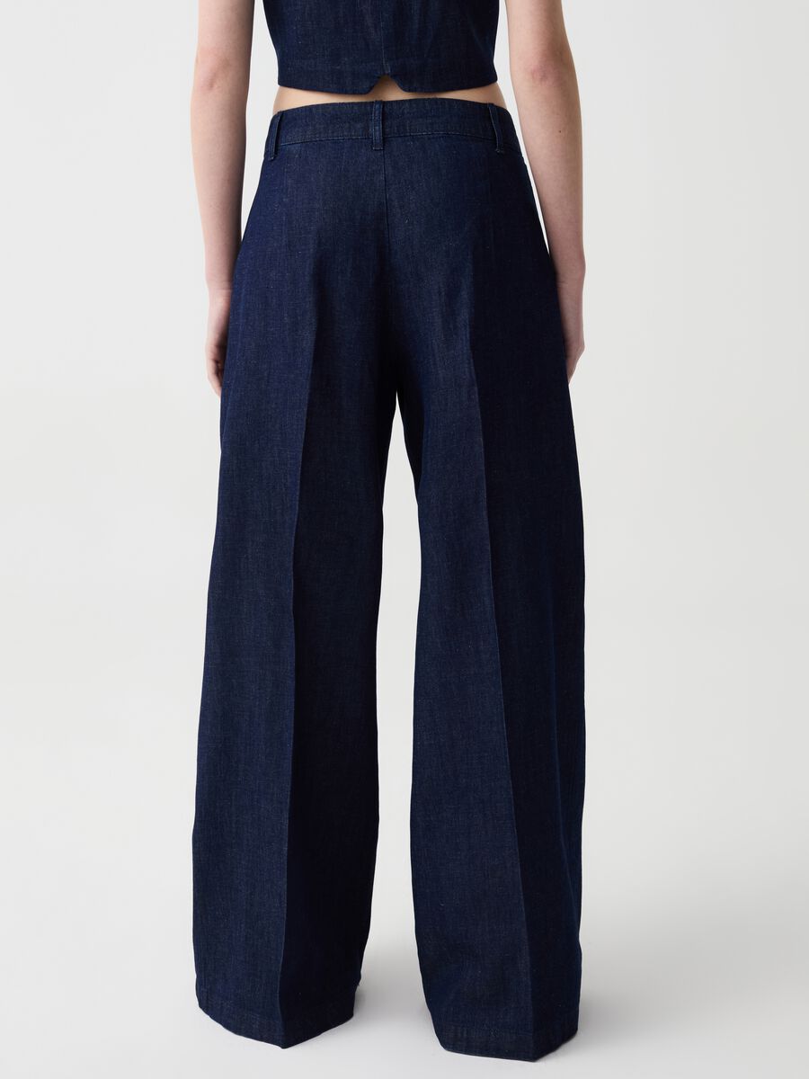 Wide-leg palazzo trousers in denim with darts_2