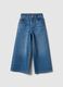 Straight blue denim cotton jeans with details for girls_0