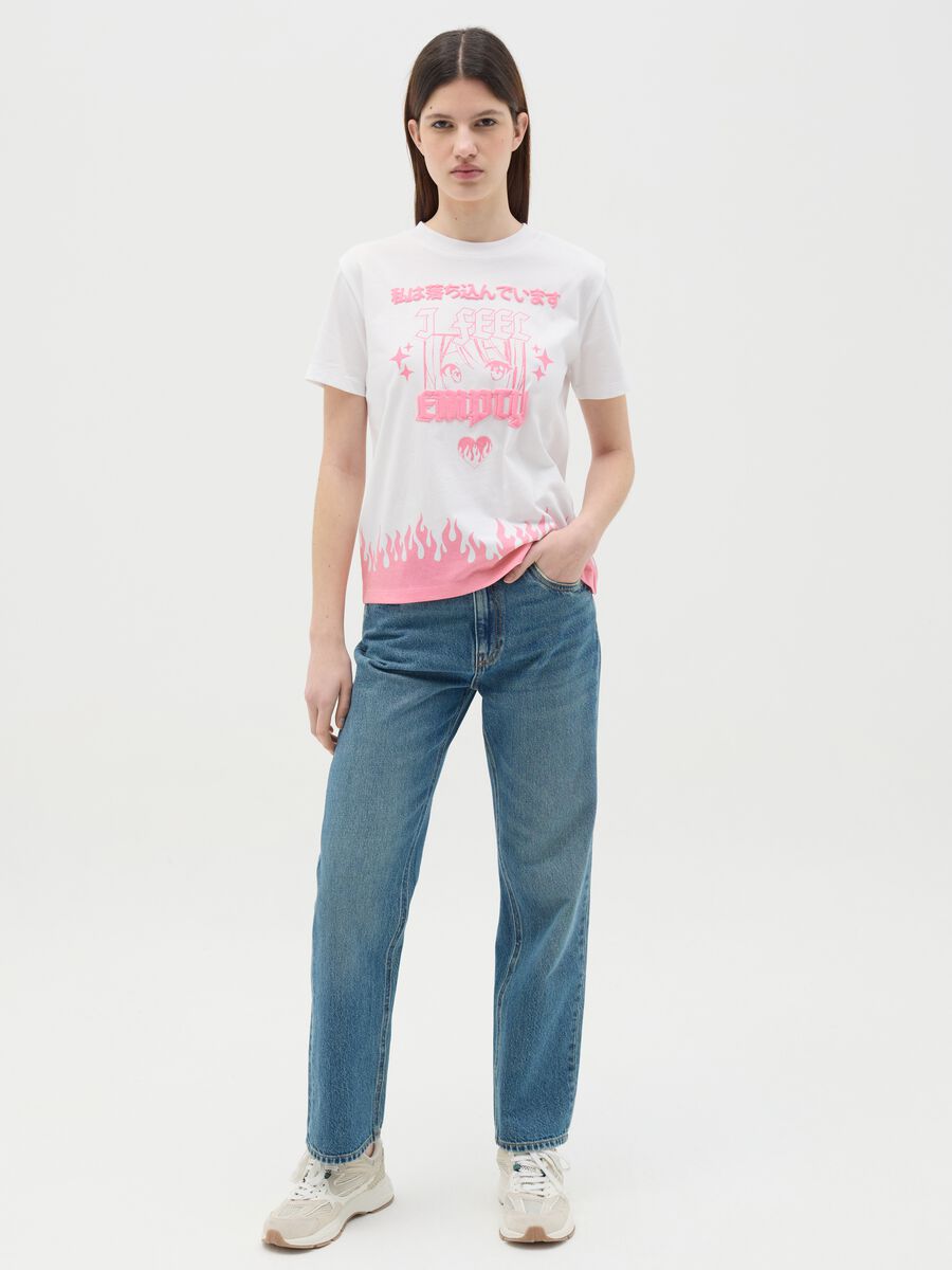 White T-shirt in cotton with manga motif print_1