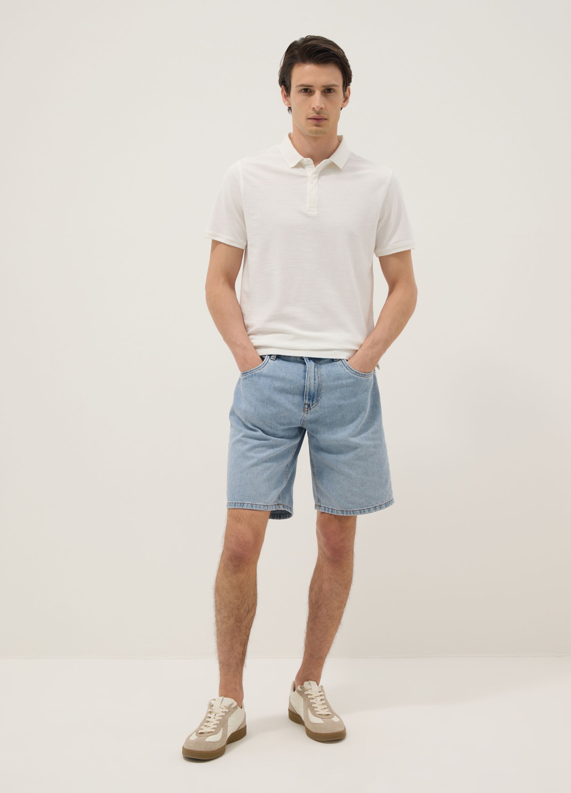 Light Blue Denim-Blend Slim Fit Shorts