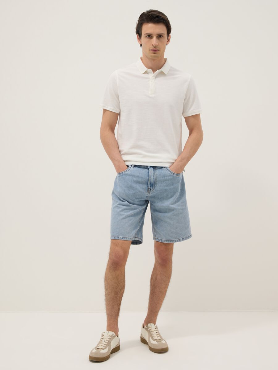 Light Blue Denim-Blend Slim Fit Shorts_0