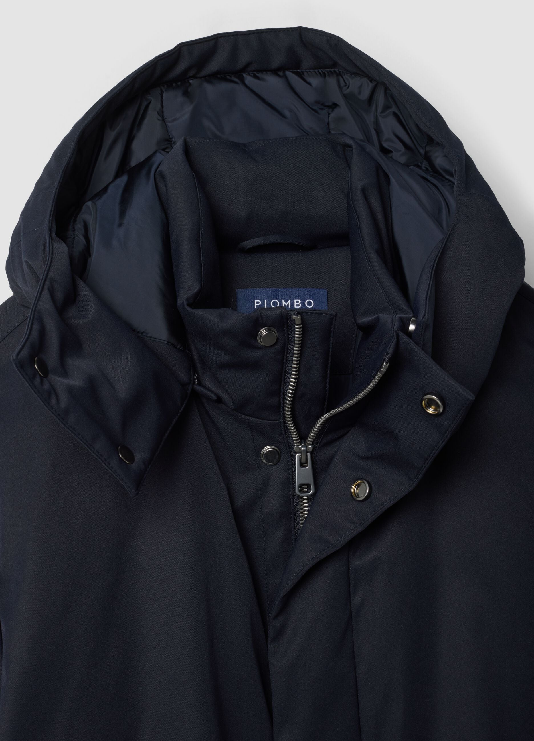 Giaccone imbottito blu con cappuccio regular fit idrorepellente