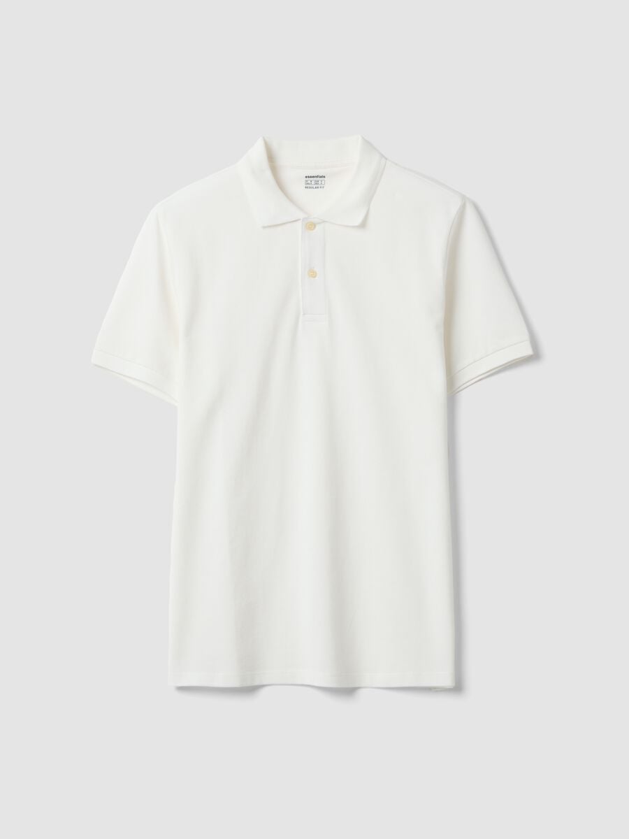 Polo bianca in puro cotone piquet con colletto classico regular fit_0