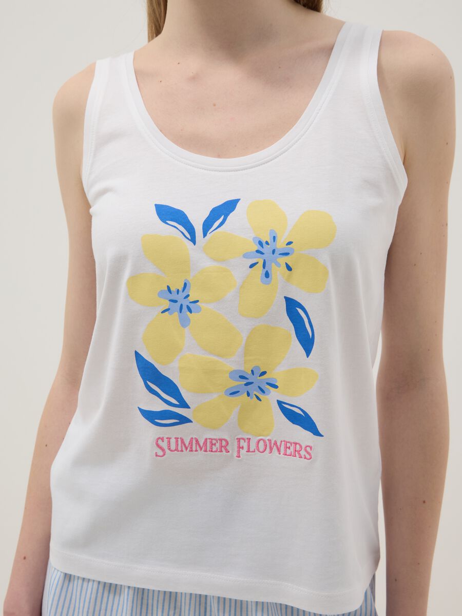 White organic cotton pyjama vest, regular fit, with floral print_3