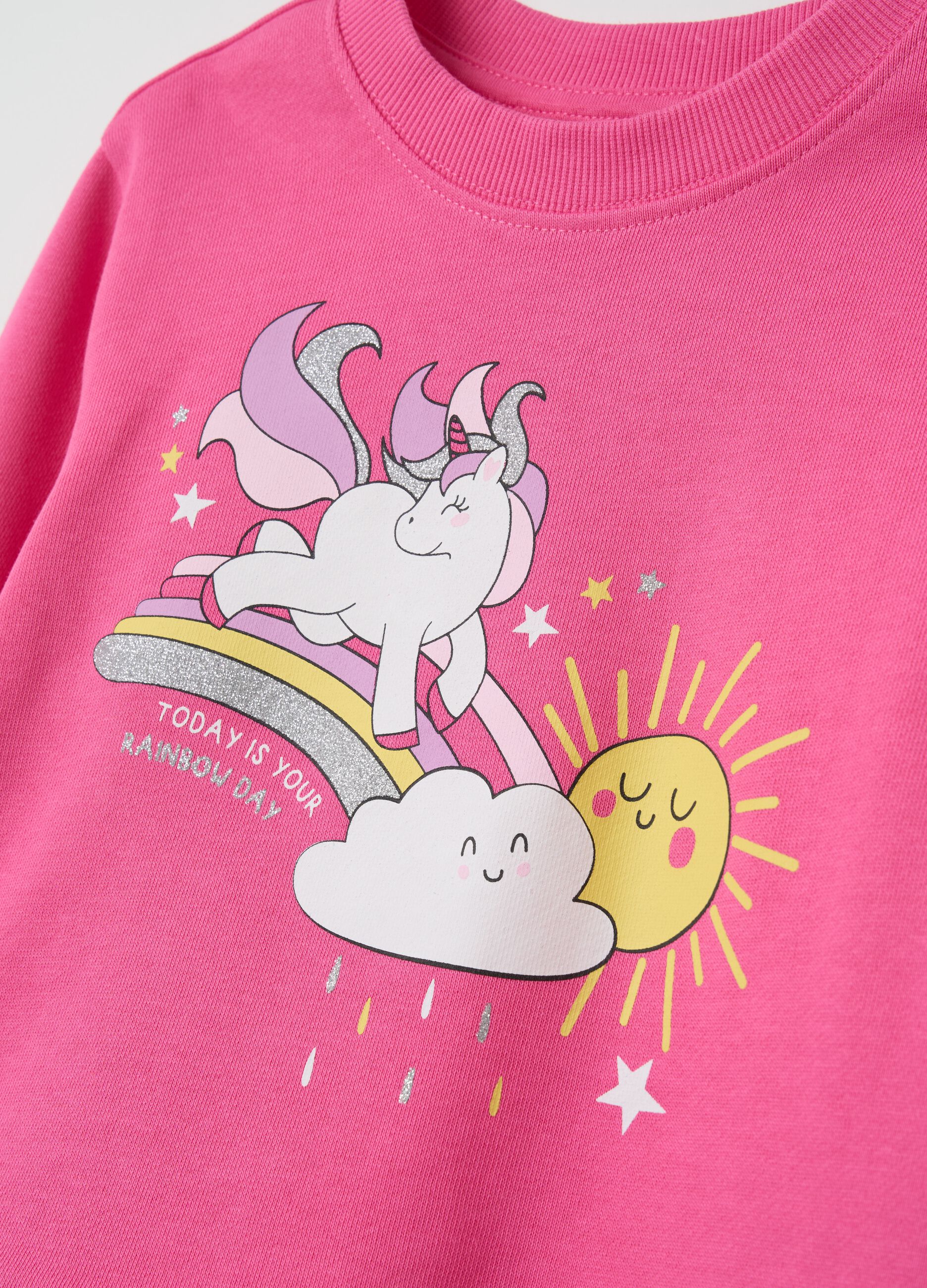 Jogging set in cotone con stampa unicorno 