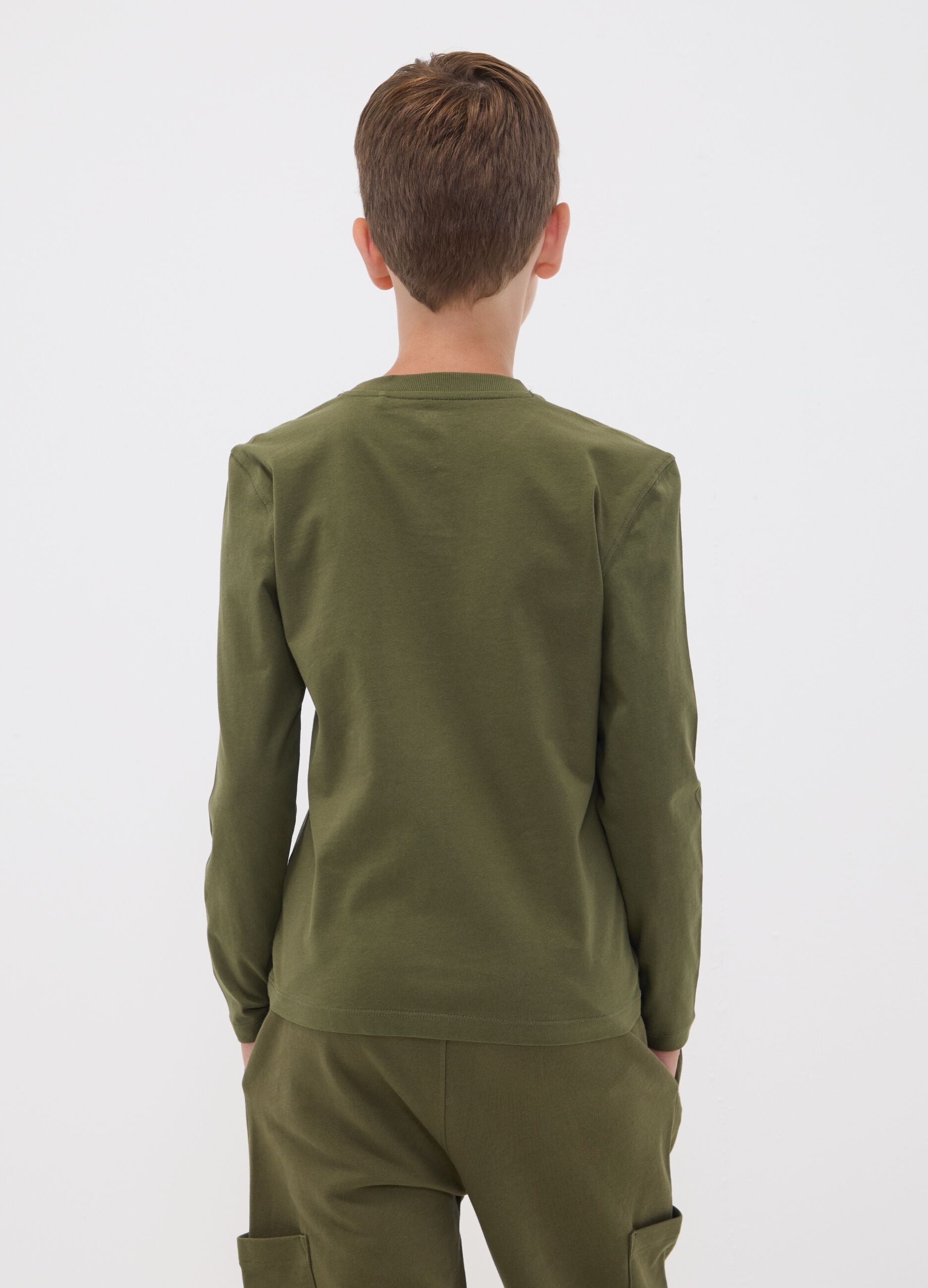 Green pure organic cotton slogan T-shirt for boys