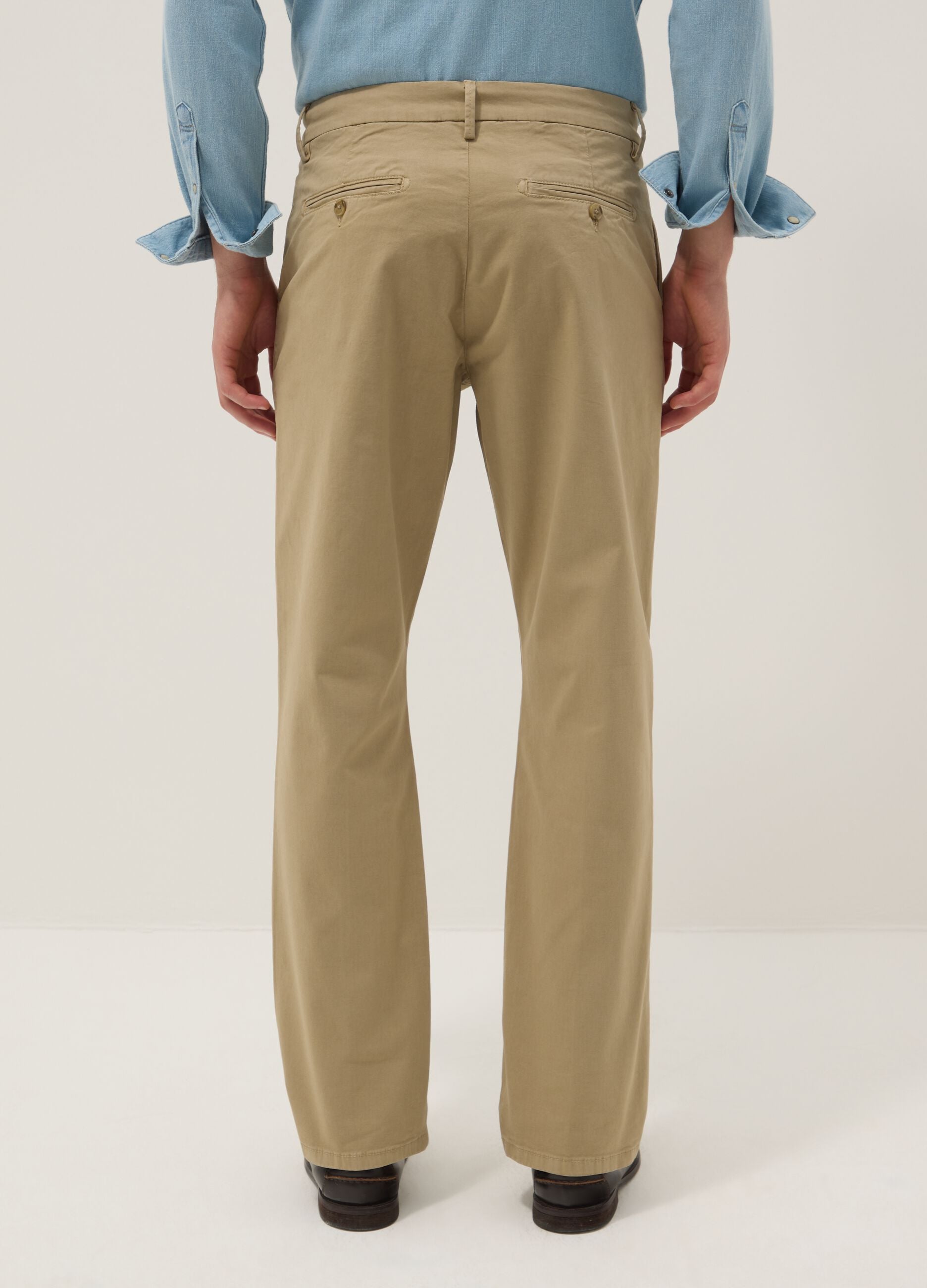 Beige stretch-cotton regular-fit chino trousers