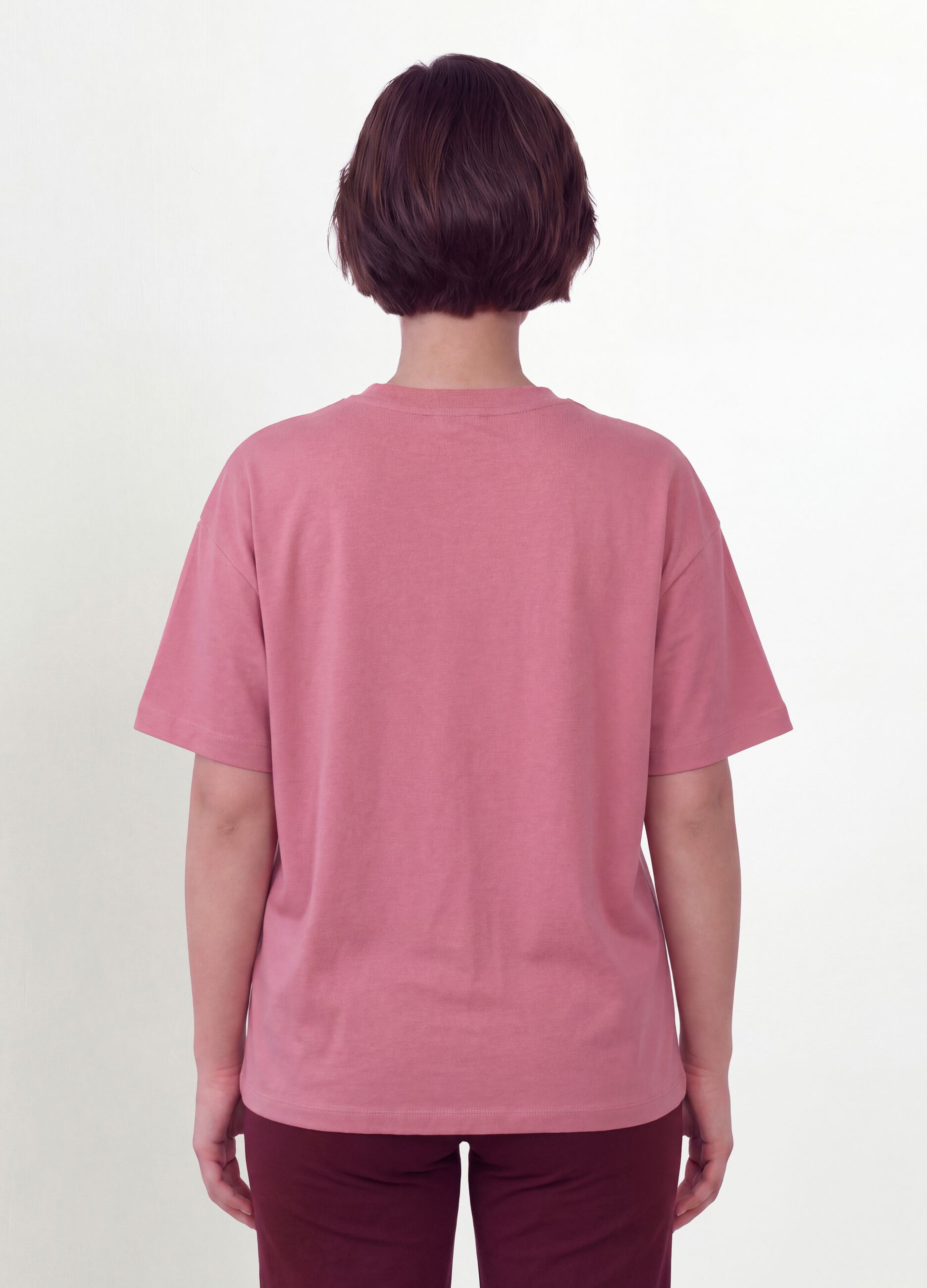 Pink crew-neck T-shirt in stretch cotton-modal blend, regular fit