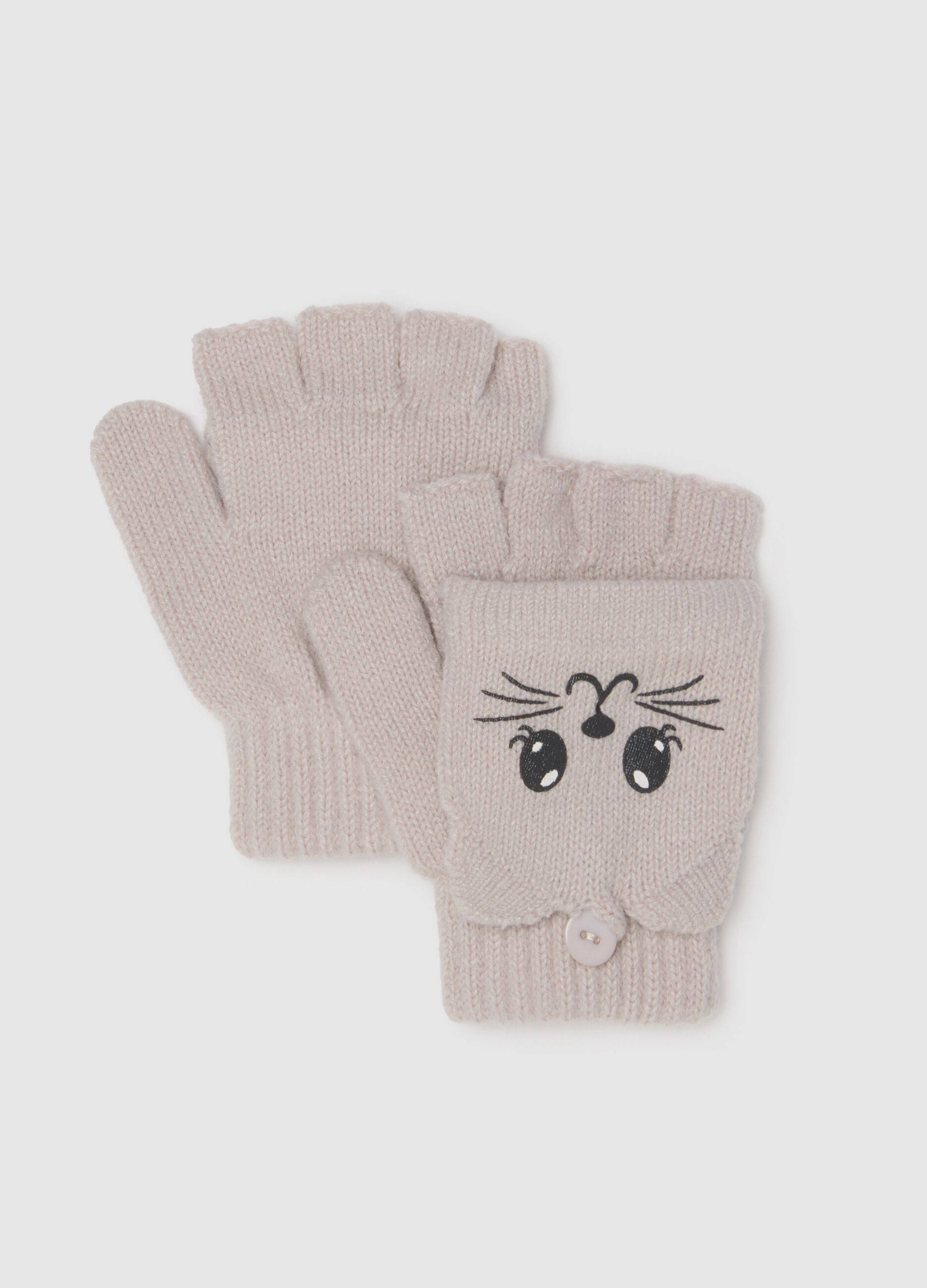 Beige girl's gloves with embroidery