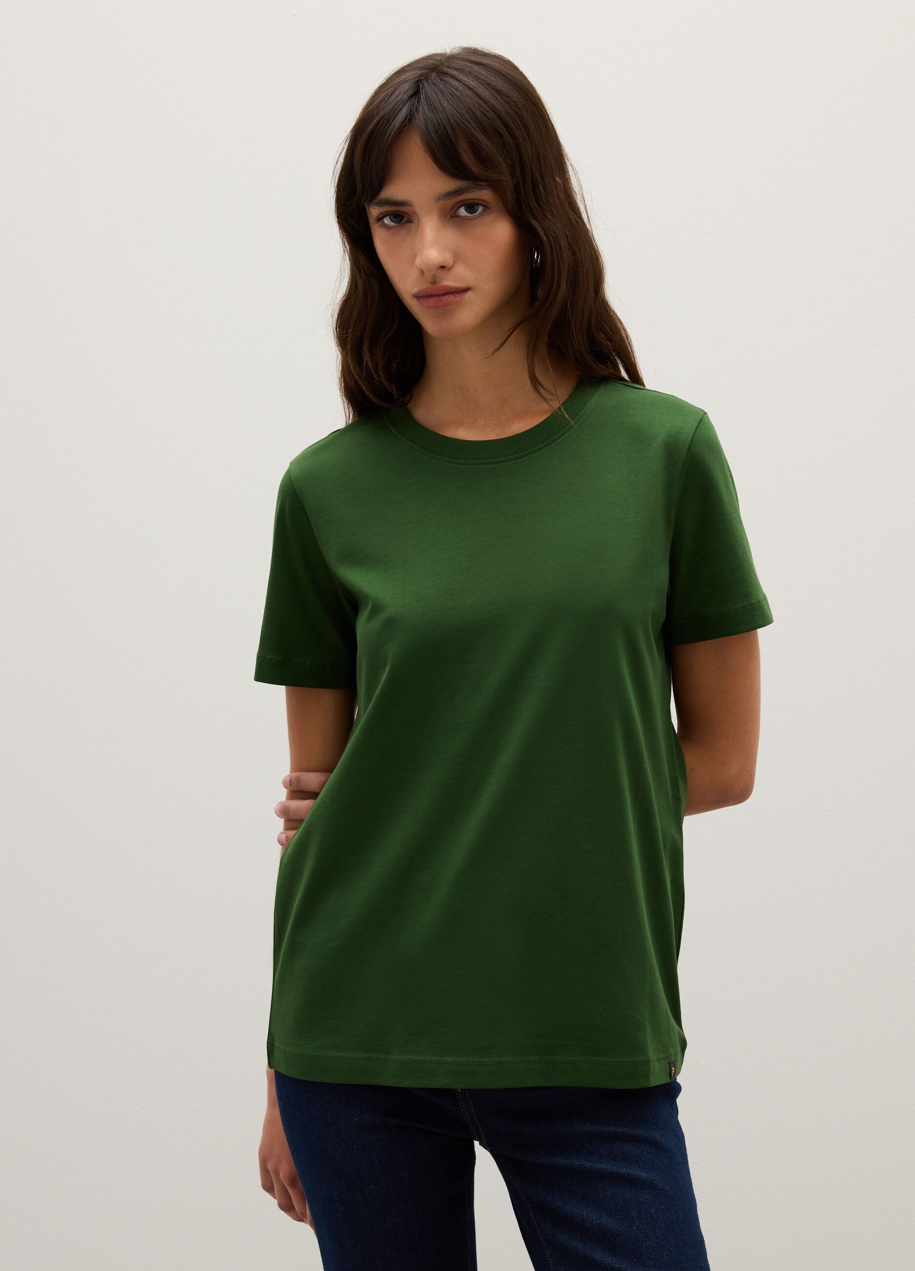 Green pure cotton regular fit T-shirt