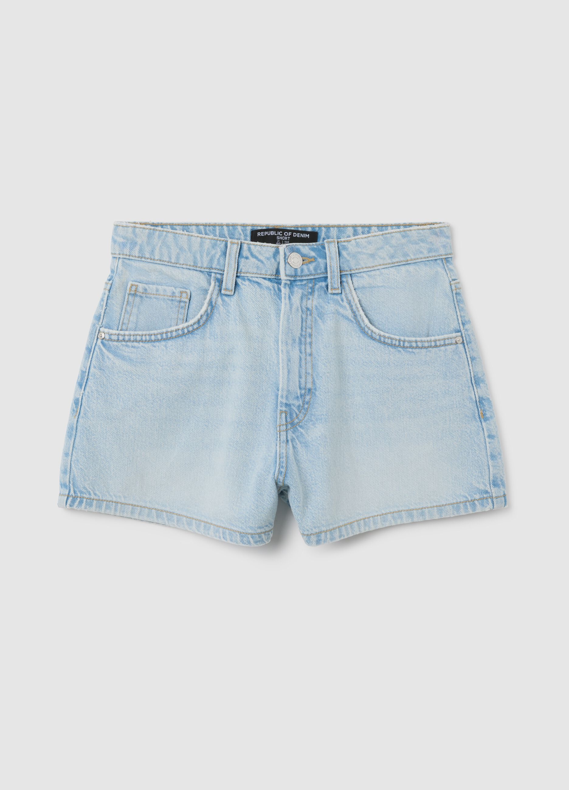 Shorts da donna in puro cotone azzurro regular fit