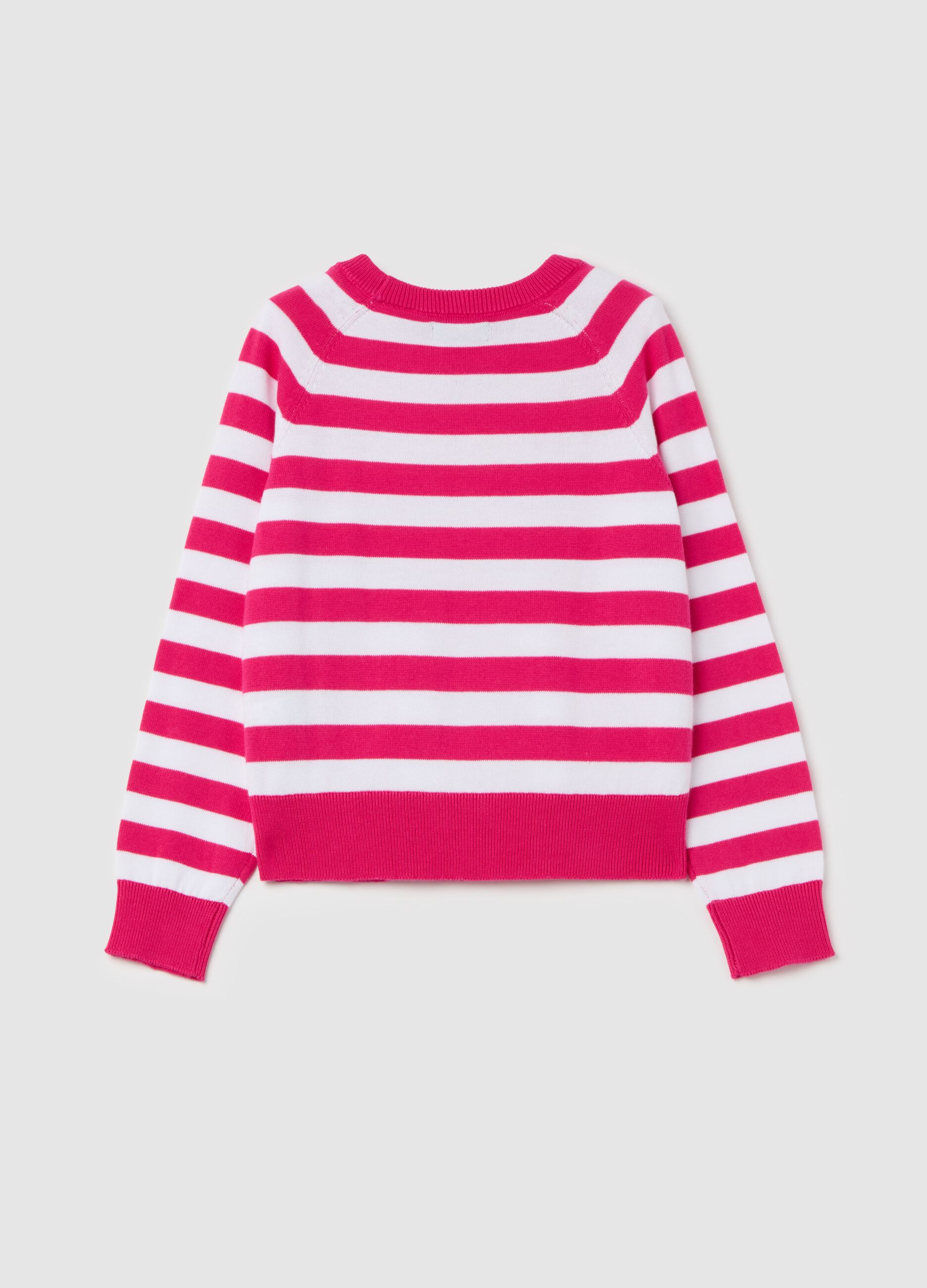Striped cotton pullover with logo embroidery