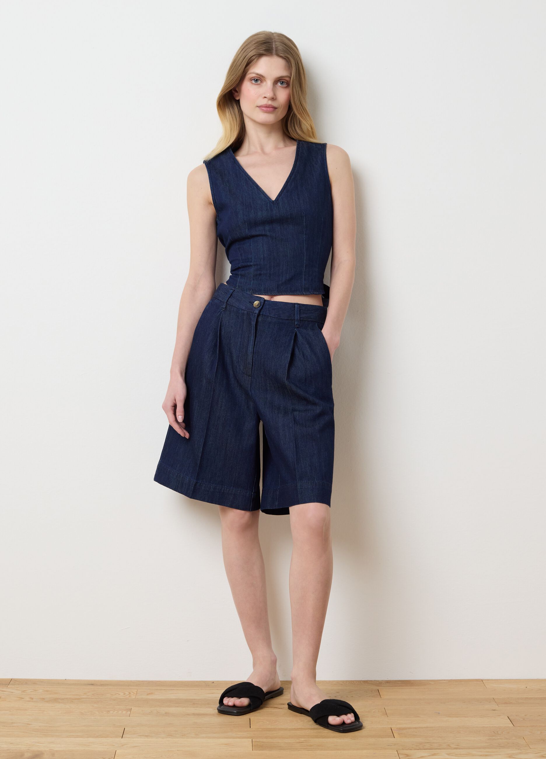 Top da donna in puro cotone denim