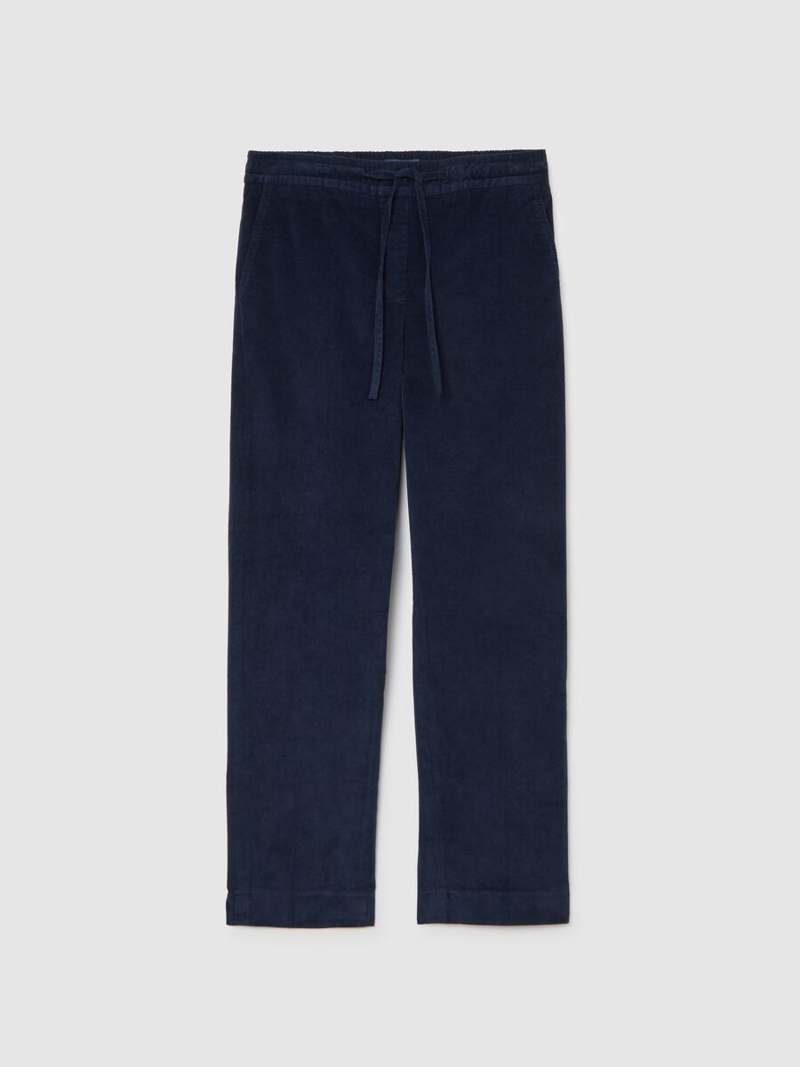 Blue Stretch Cotton Trousers Regular Fit_4