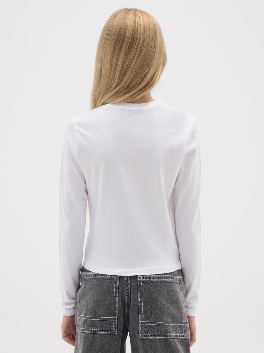 T-shirt bianca da ragazza in misto cotone slim fit con stampa Knicks_1