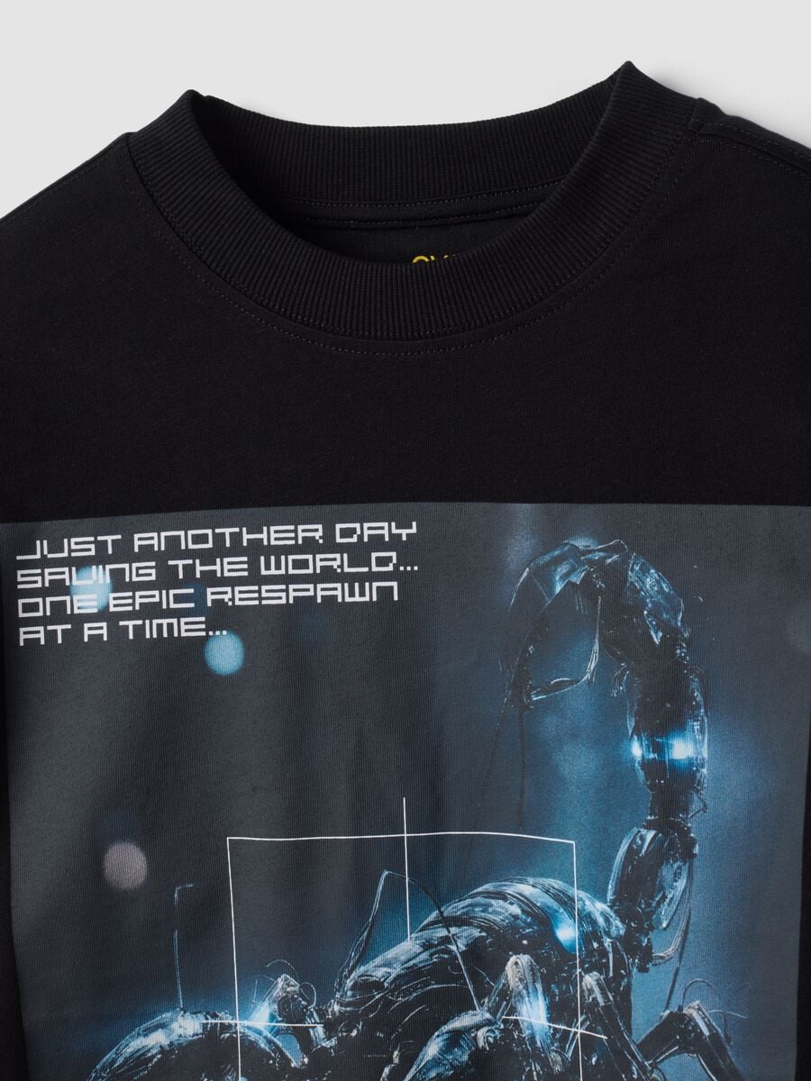 Black pure cotton crew-neck T-shirt with print_4