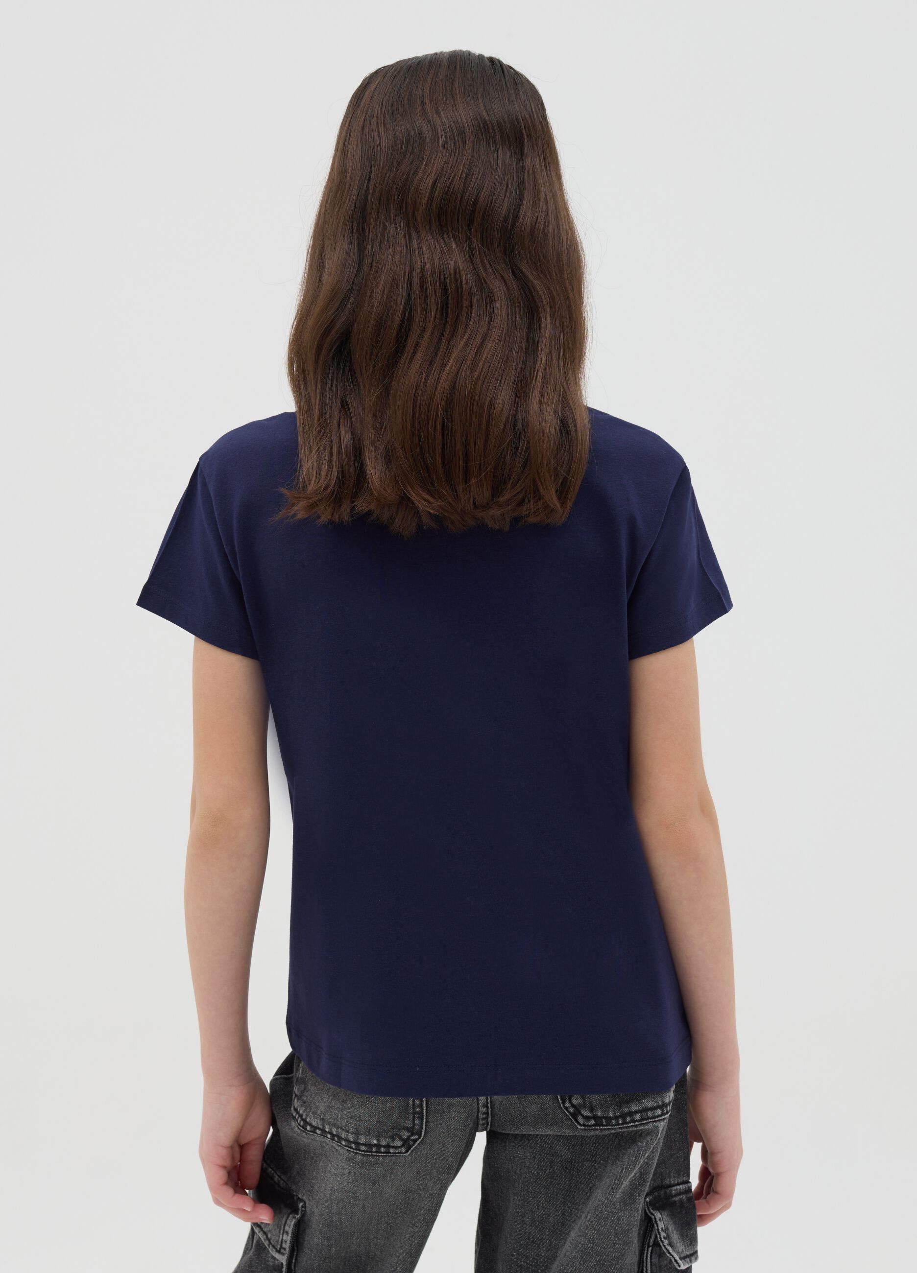 T-shirt nera in cotone con stampa lettering