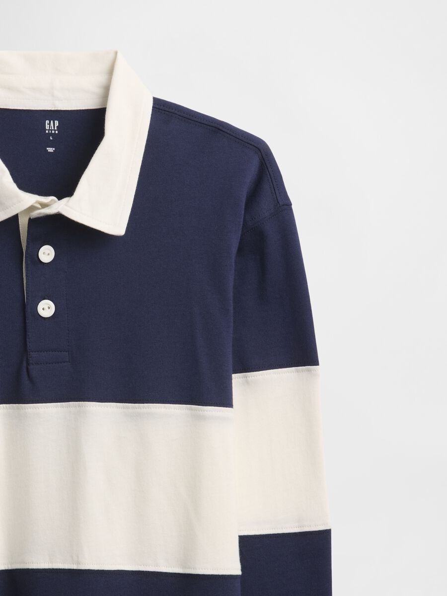 Long sleeve blue cotton polo shirt_2