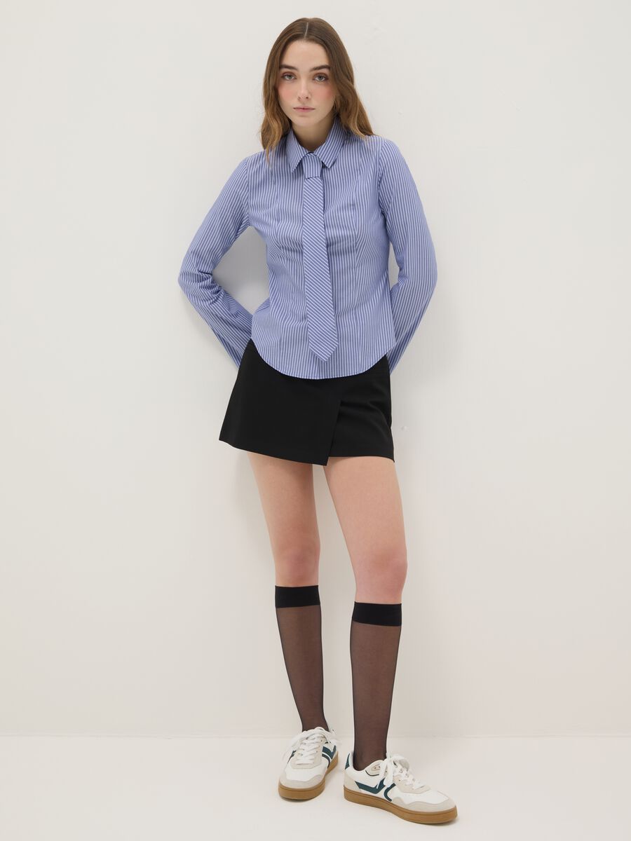 Blue striped slim fit pure cotton shirt_1