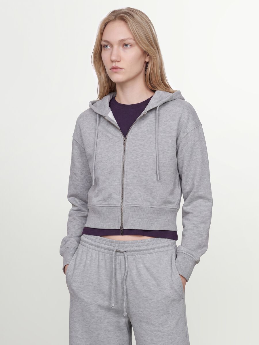 Felpa full zip grigia in misto cotone con cappuccio fitted_0