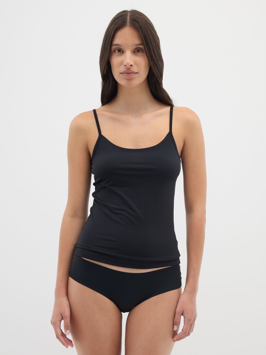 Top in tessuto elasticizzato nero regular fit_0